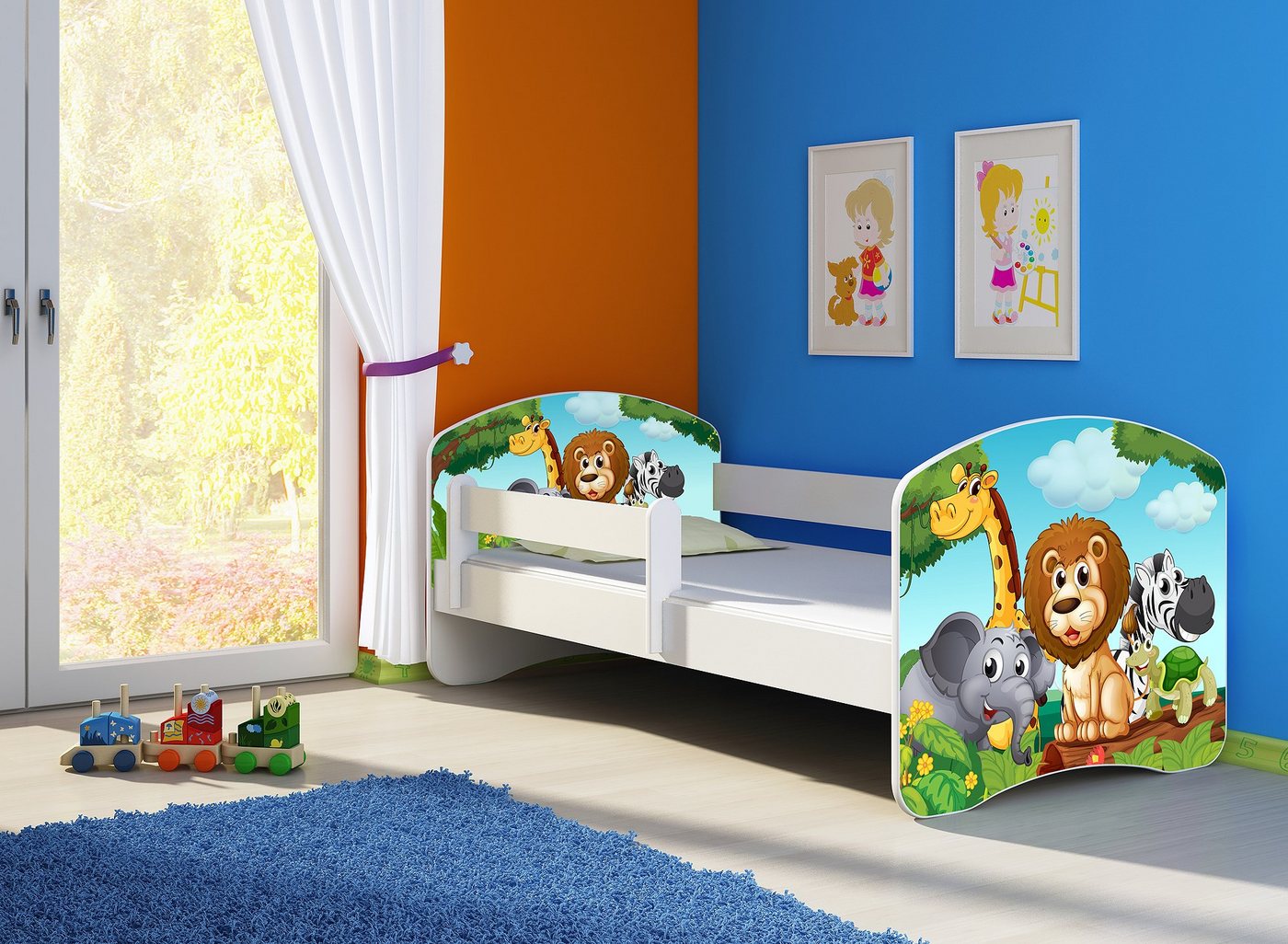 Clamaro Kinderbett (Kinderbett, Babybett 70x140, 80x160, 80x180cm Juniorbett, Kind, Motiv, Schublade CLAMARO) von Clamaro