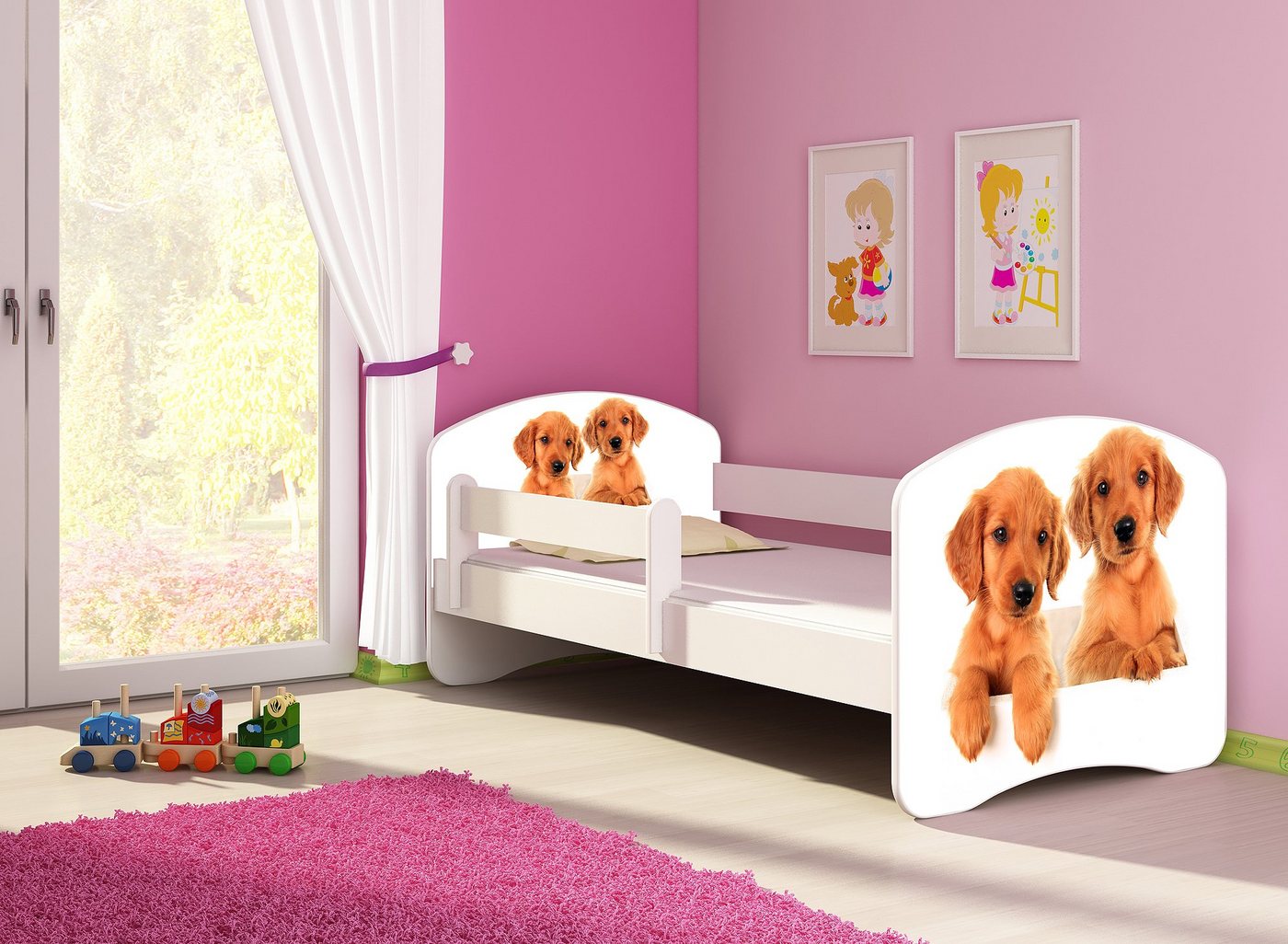 Clamaro Kinderbett (Kinderbett, Babybett 70x140, 80x160, 80x180cm Juniorbett, Kind, Motiv, Schublade CLAMARO) von Clamaro