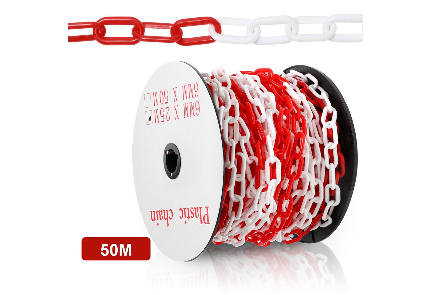 Clanmacy Absperrkette Absperrkette 25m/50m Warnkette Kunststoffkette rot weiß/schwarz gelb von Clanmacy