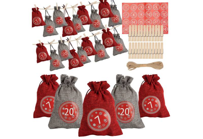 Clanmacy Adventskalender Adventskalender zum Befüllen 24 Jutebeutel Stoffbezug gedruckt von Clanmacy