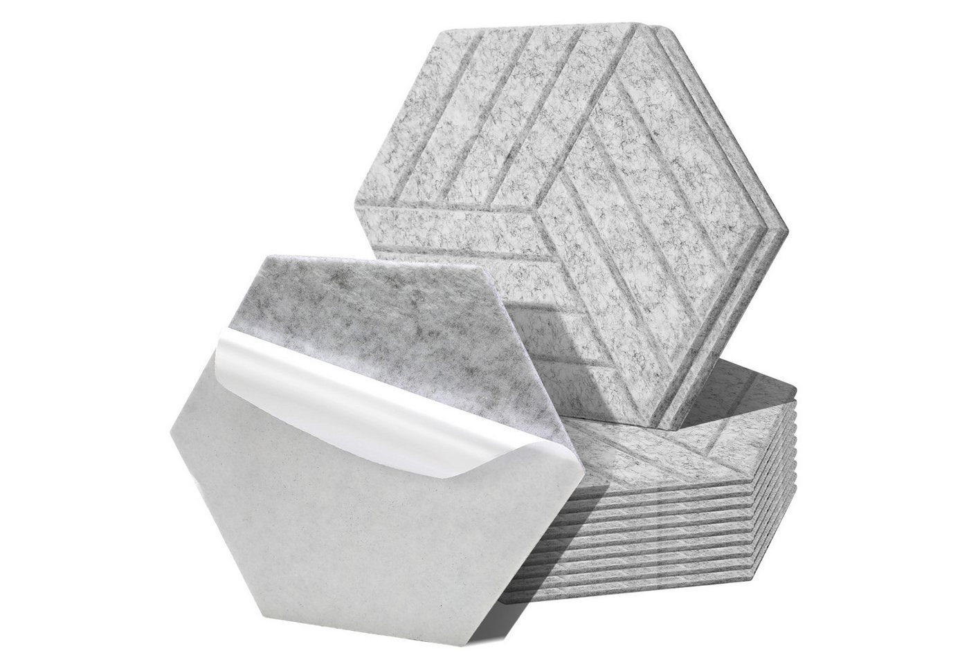 Clanmacy Akustikplatte 12 stuks Akustikplatten Hexagonal gestreift Selbstklebend Hellgrau, (12-St) von Clanmacy