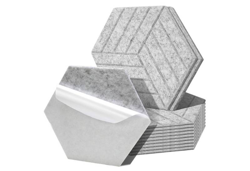 Clanmacy Akustikplatte 12 stuks Akustikplatten Hexagonal gestreift Selbstklebend Hellgrau, (12-St) von Clanmacy