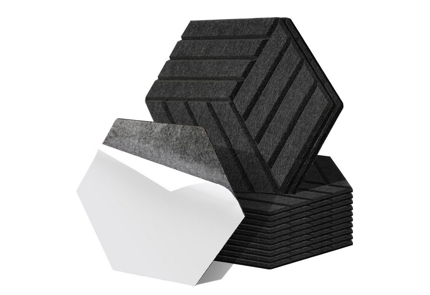 Clanmacy Akustikplatte 12 stuks Akustikplatten Hexagonal gestreift Selbstklebend Schwarz, (12-St) von Clanmacy