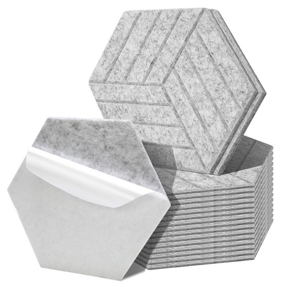 Clanmacy Akustikplatte 18 stuks Akustikplatten Hexagonal gestreift Selbstklebend Hellgrau, (18-St) von Clanmacy