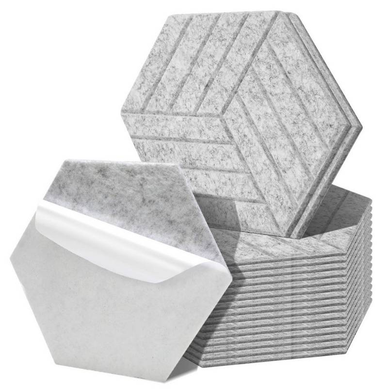 Clanmacy Akustikplatte 18 stuks Akustikplatten Hexagonal gestreift Selbstklebend Hellgrau, (18-St) von Clanmacy