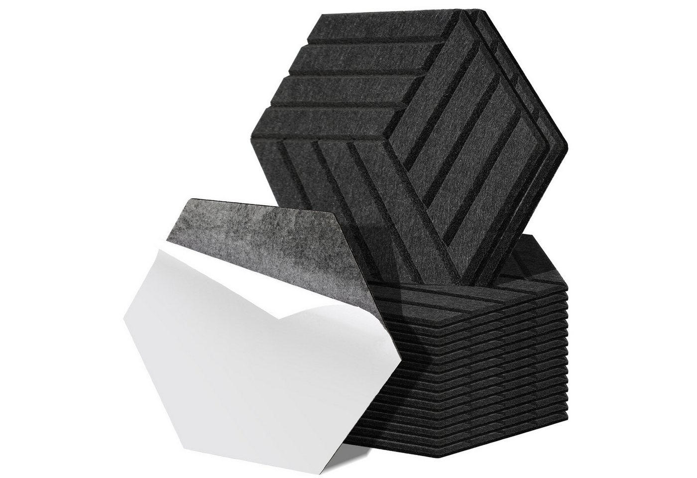 Clanmacy Akustikplatte 18 stuks Akustikplatten Hexagonal gestreift Selbstklebend Schwarz, (18-St) von Clanmacy