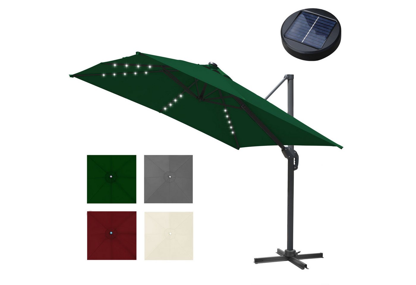 Clanmacy Ampelschirm 300 x 300cm Sonnenschirm Eckig Aluminium Marktschirm mit LED,Grün Clanmacy Ampelschirm 300 x 300cm Sonnenschirm Eckig Aluminium Marktschirm mit LED,Grün von Clanmacy