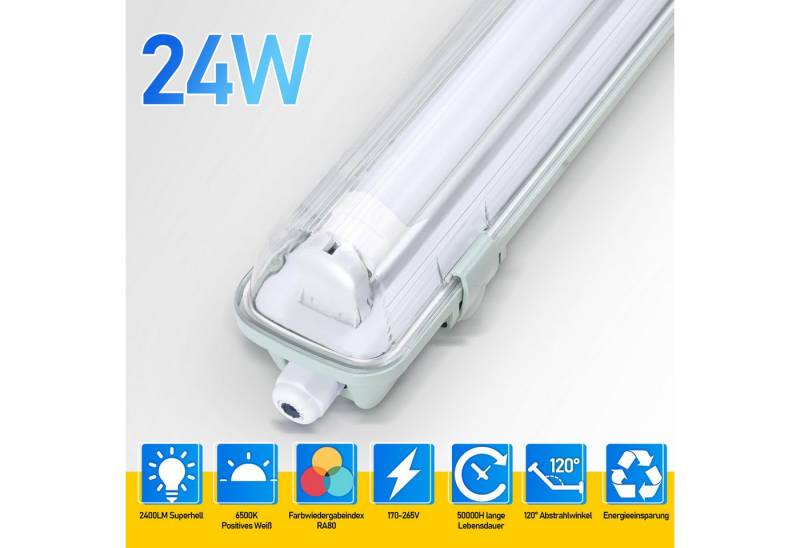 Clanmacy Außen-Deckenleuchte LED Feuchtraumleuchte Wannenleuchte Garage Leuchtstoff Keller, 1X24W 150CM, Neutralweiß von Clanmacy