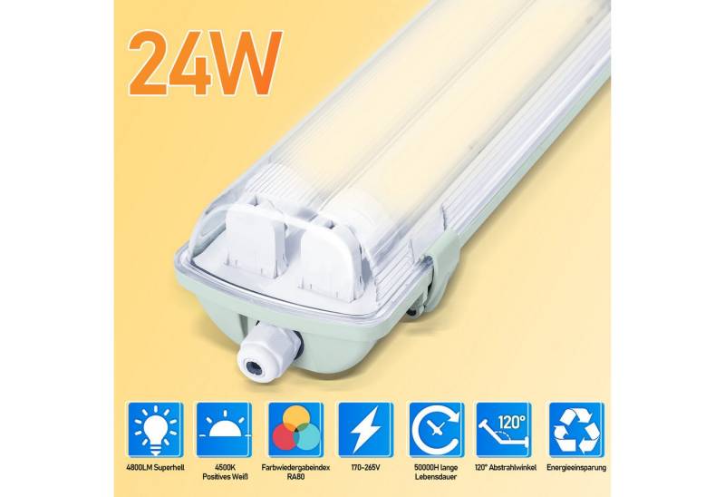 Clanmacy Außen-Deckenleuchte LED Feuchtraumleuchte Wannenleuchte Garage Leuchtstoff Keller, 2X24W 150CM, Neutralweiß von Clanmacy