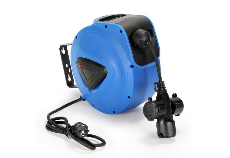 Clanmacy Automatik kabelaufroller Automatik Kabeltrommel mit 3 Steckdosen Kabeltrommel 3-fach (Kabelaufwickler, Überhitzungsschutz, 180° schwenkbar, Automatischer Aufrollmechanismus), Langlebig, Tragemulde am Gehäuse, Überhitzungsschutz von Clanmacy