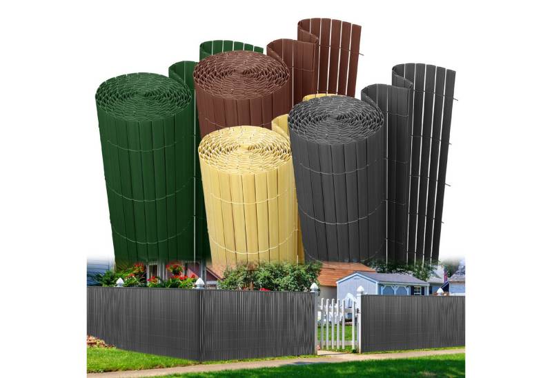 Clanmacy Balkonsichtschutz PVC Sichtschutzmatte mit verstärkter Konstruktion Sichtschutzzaun Grau Sichtschutz, Wind-, Sonnenschutz von Clanmacy