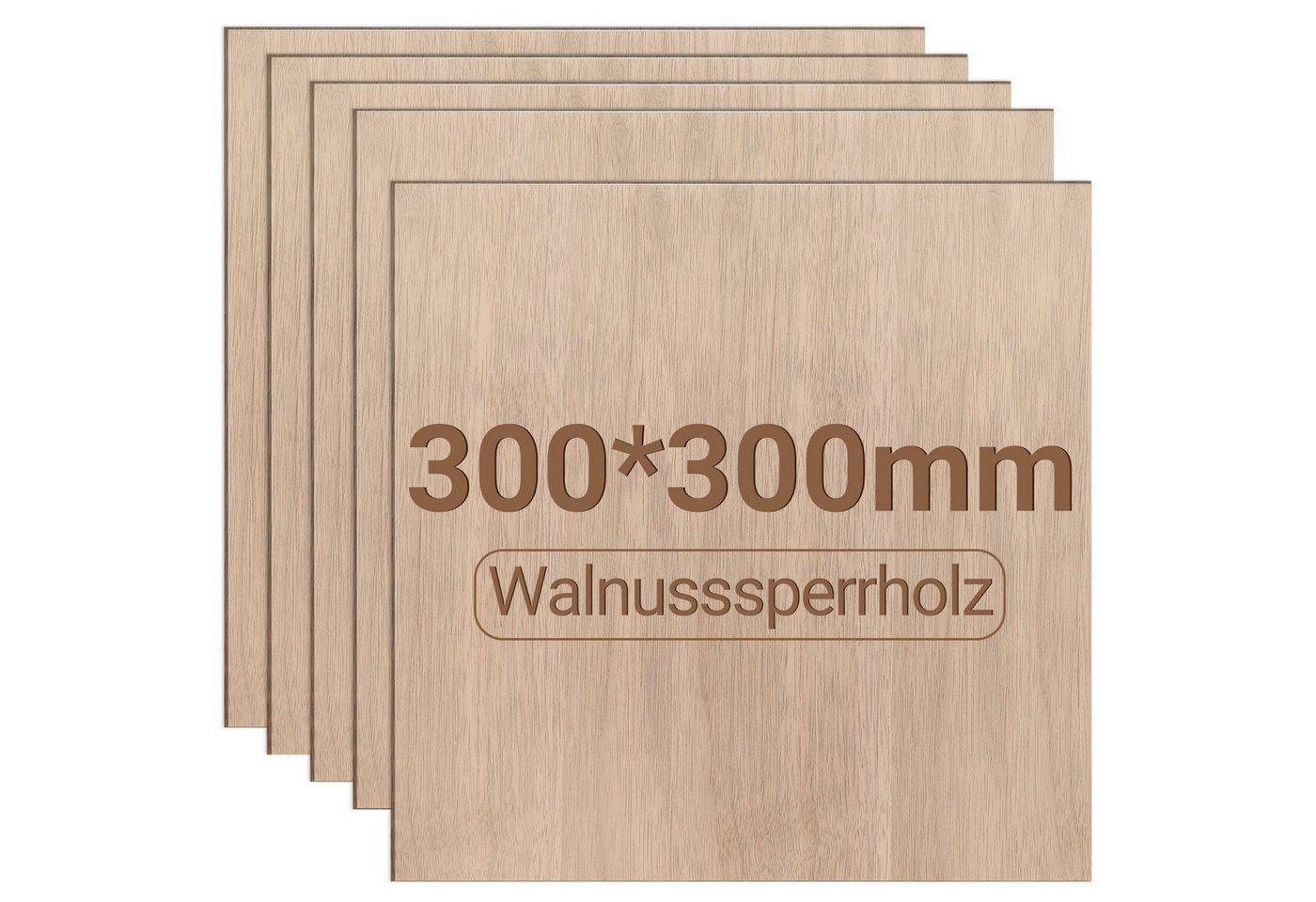 Clanmacy Bastelnaturmaterial Quadratische Sperrholzplatte 3mm sperrholz Walnussholz (300*300mm/8x), (8-tlg) von Clanmacy