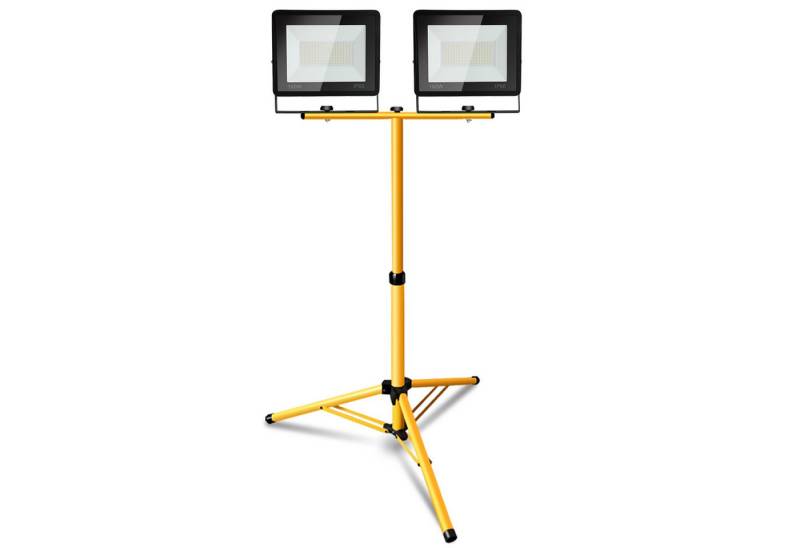 Clanmacy Baustrahler LED Baustrahler 2x 100W Arbeitstrahler mit Teleskop Stativ Kaltweiß, Außenstrahler, Kaltweiß von Clanmacy