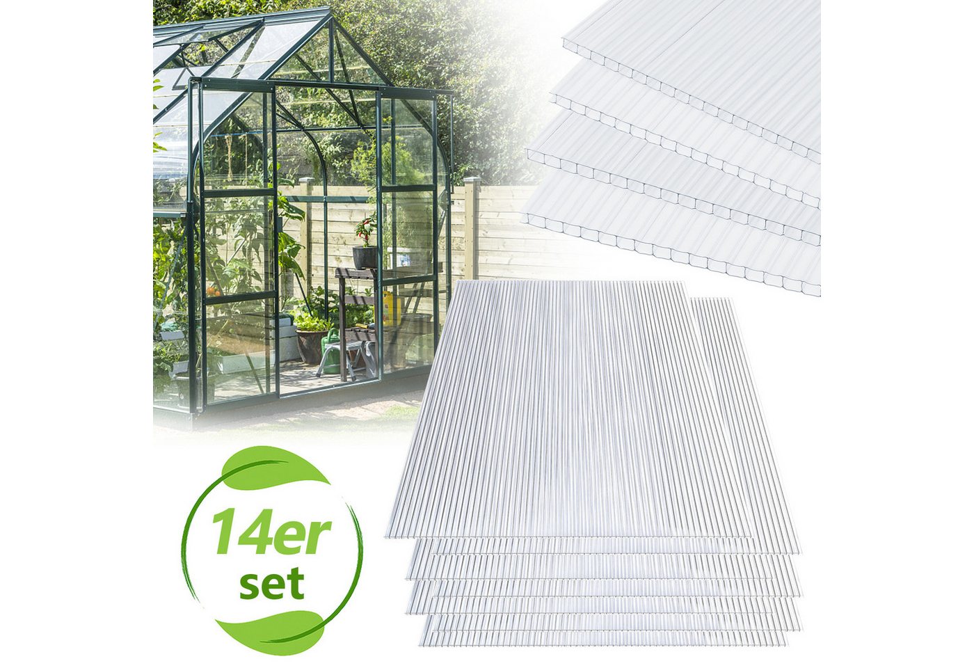 Clanmacy Doppelstegplatte 14 Stk.Gewächshaus Gewächshausplatten 4mm Stärke,PC Doppelstegplatte, 4,00 mm, (14-St) von Clanmacy