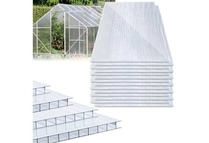 Clanmacy Doppelstegplatte 8mm Doppelstegplatten 10x Zuschneidbar Polycarbonat Klar 121x60,5cm, 8 mm, (10-St) von Clanmacy
