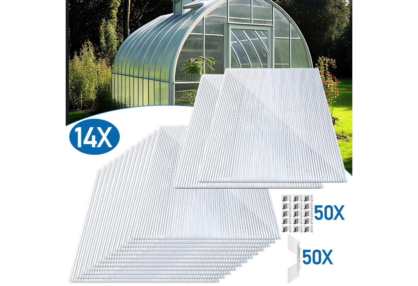 Clanmacy Doppelstegplatte Hohlkammerplatte Transparente Polycarbonat-Doppelschichtplatte, 4,00 mm, (14-St) von Clanmacy
