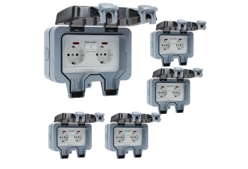 Clanmacy Gartensteckdose Außensteckdosen Stecker Kabel Wandsteckdose Box IP66 Für Garten 16A, 5-St. von Clanmacy