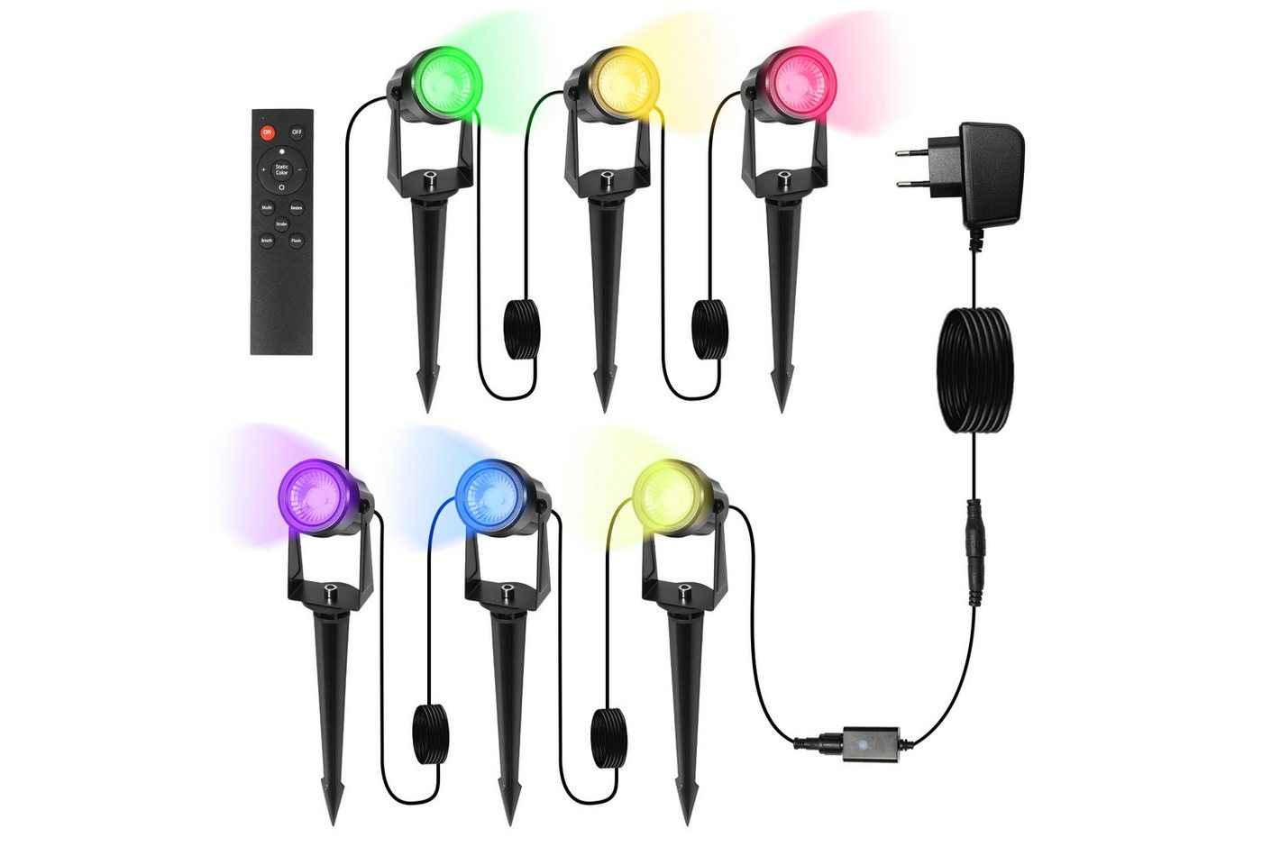 Clanmacy Gartenstrahler 6-IN-1 LED Gartenstrahler mit Erdspieß Außenstrahler IP65 COB RGB von Clanmacy