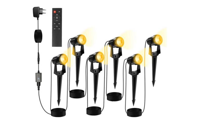 Clanmacy Gartenstrahler 6-IN-1 LED Gartenstrahler mit Erdspieß Außenstrahler IP65 Warmweiß von Clanmacy
