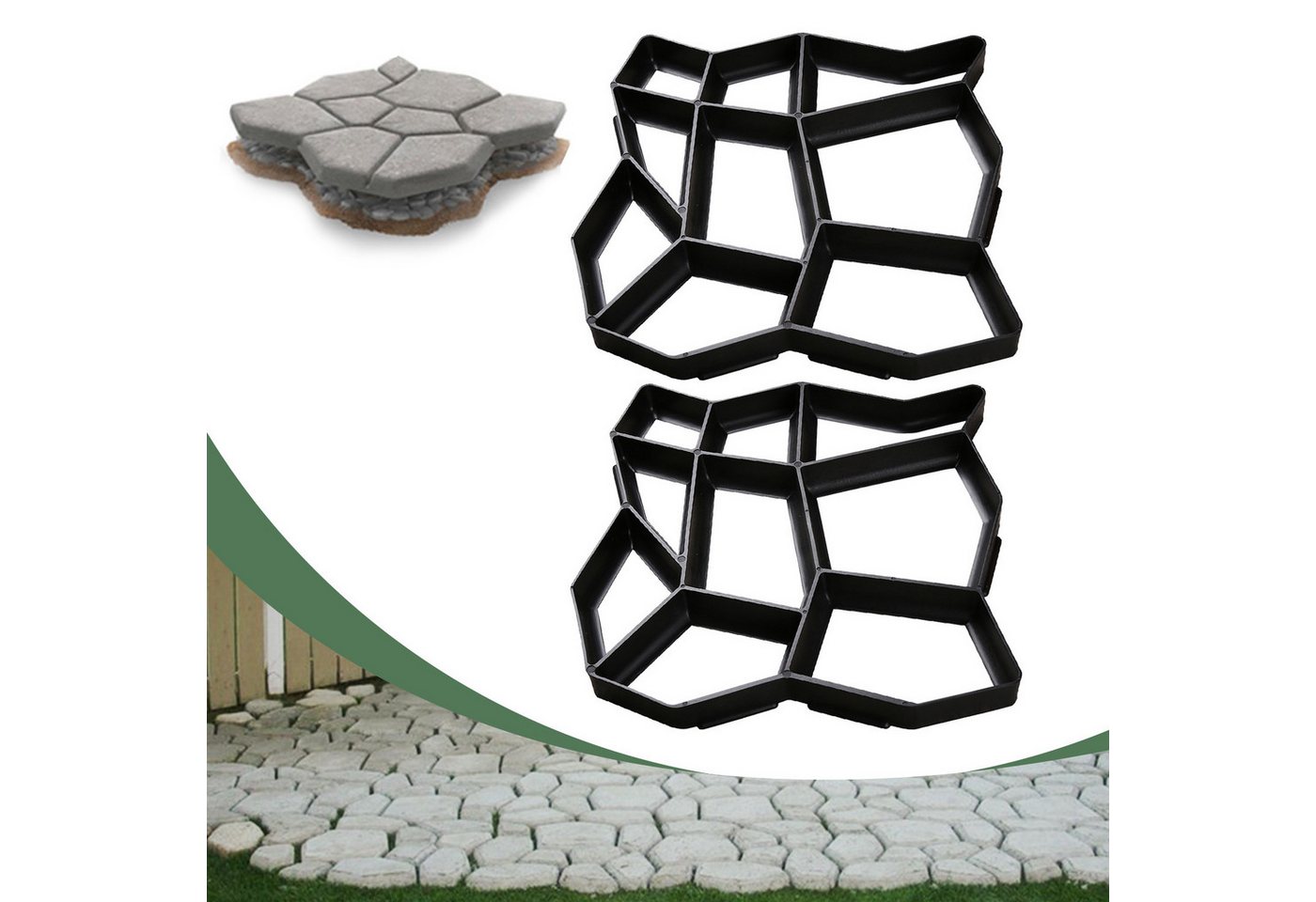 Clanmacy Gipsfaserplatten 1-5x DIY Pflasterform Gehweg Form Garten Kunststoff Schalungsform, (2-St) von Clanmacy