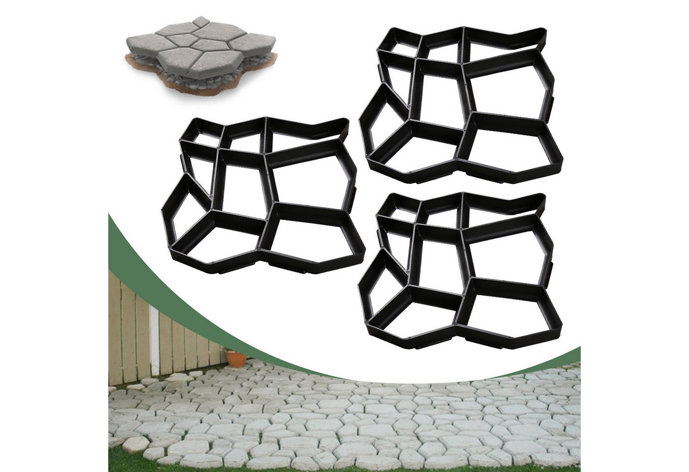 Clanmacy Gipsfaserplatten 1-5x DIY Pflasterform Gehweg Form Garten Kunststoff Schalungsform, (3-St) von Clanmacy