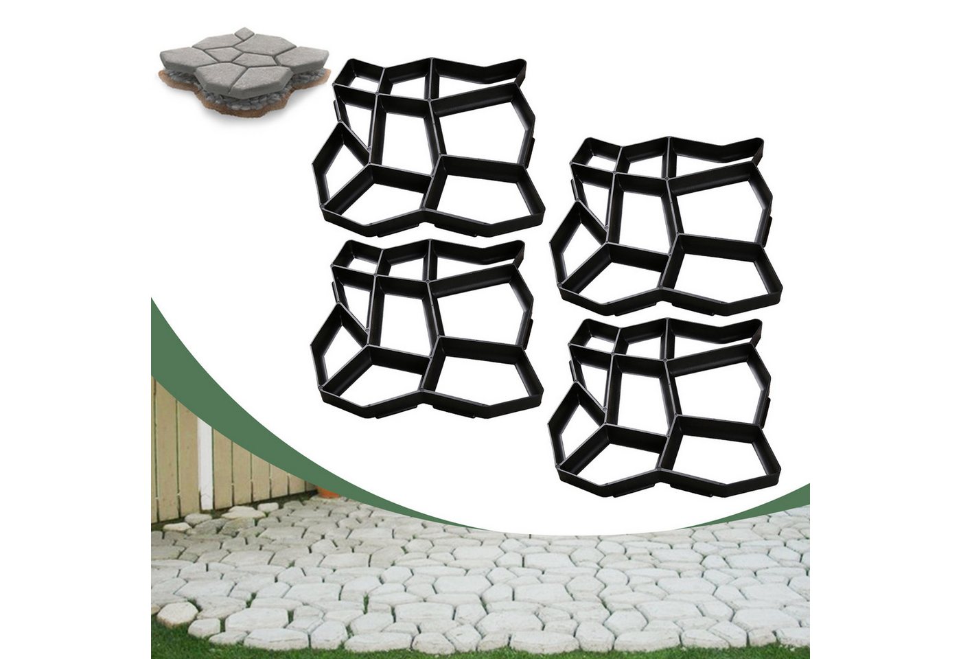 Clanmacy Gipsfaserplatten 1-5x DIY Pflasterform Gehweg Form Garten Kunststoff Schalungsform, (4-St) von Clanmacy