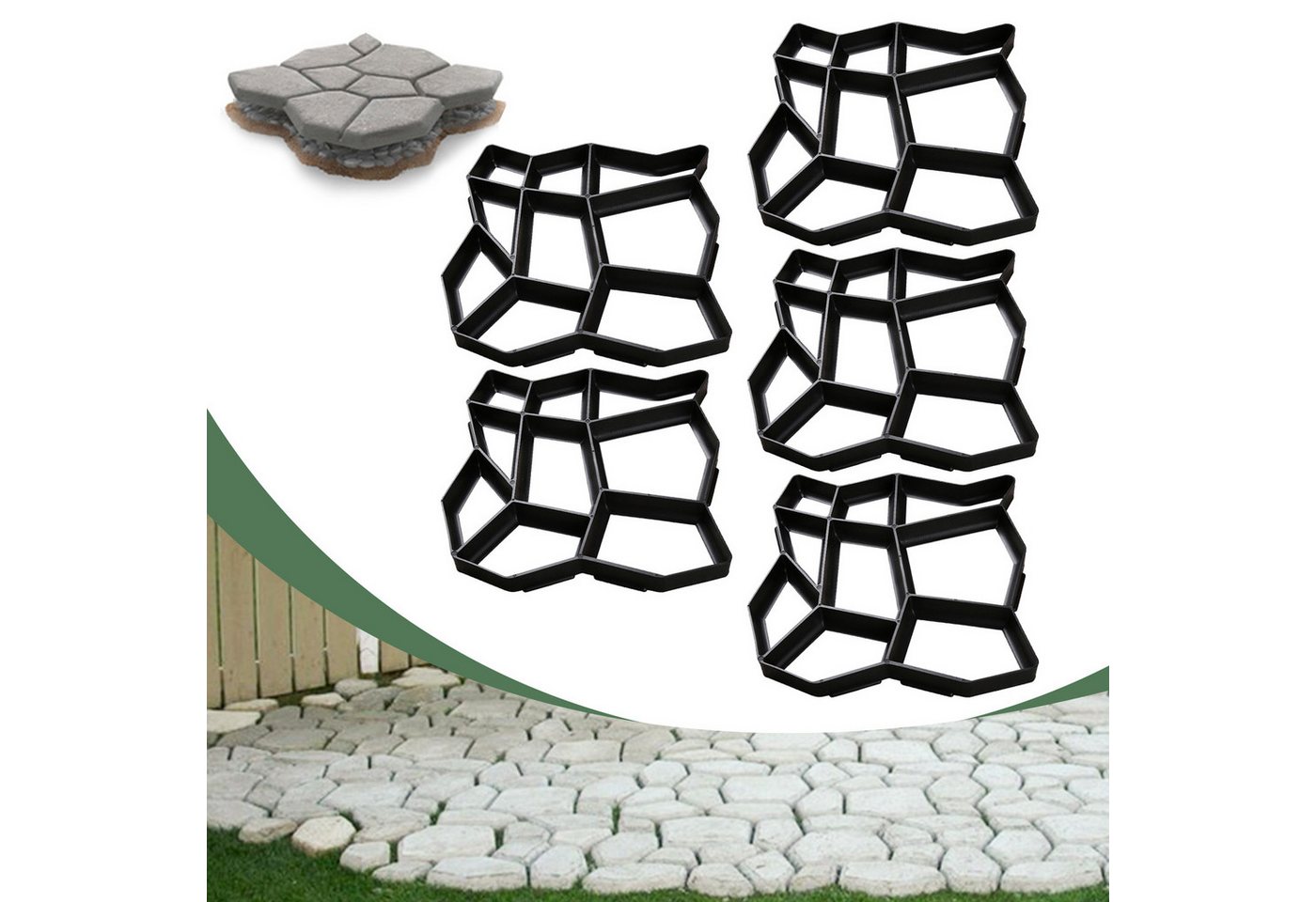 Clanmacy Gipsfaserplatten 1-5x DIY Pflasterform Gehweg Form Garten Kunststoff Schalungsform, (5-St) von Clanmacy