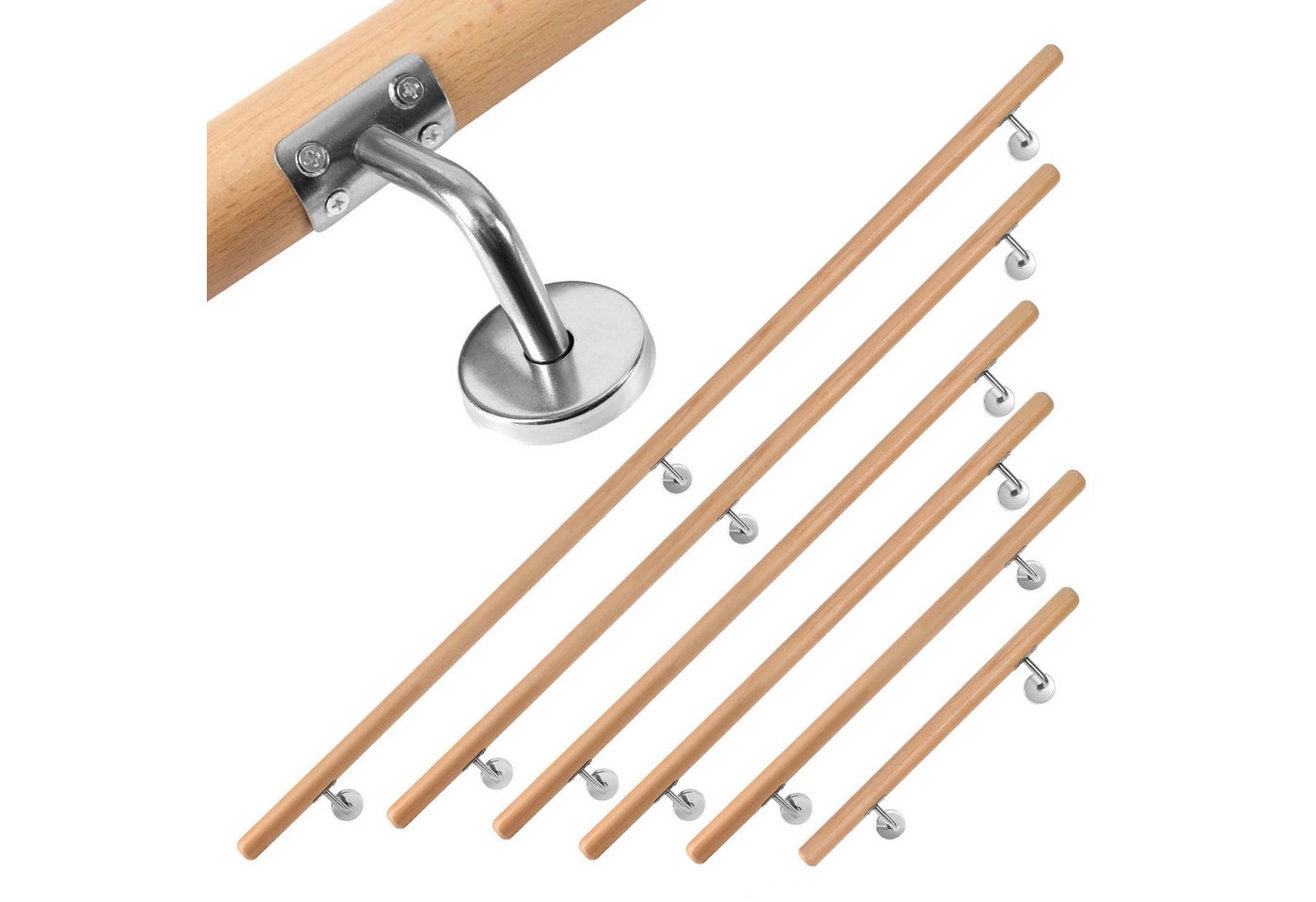 Clanmacy Handlauf 100cm mit gewinkelte Halter Stufe Wand Geländer Handlaufset, 100 cm Gesamtlänge, (Wandhandlauf Wandhalterung Innen & Außen), Wandhandlauf Wandhalterung Innen & Außen von Clanmacy