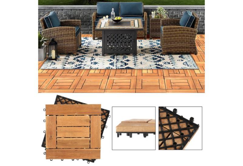 Clanmacy Holzfliesen 66x Holzfliese Klickfliese Akazienholz 30x30cm Fliese Terrassendielen von Clanmacy