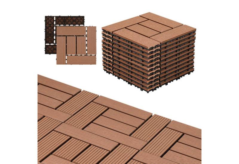Clanmacy Holzfliesen Terrassenplatte Balkonfliesen mit Drainage und Klicksystem für Garten, 11 St., Größe: 30x30cm (LxB), Farbe: Anthrazit/Braun von Clanmacy