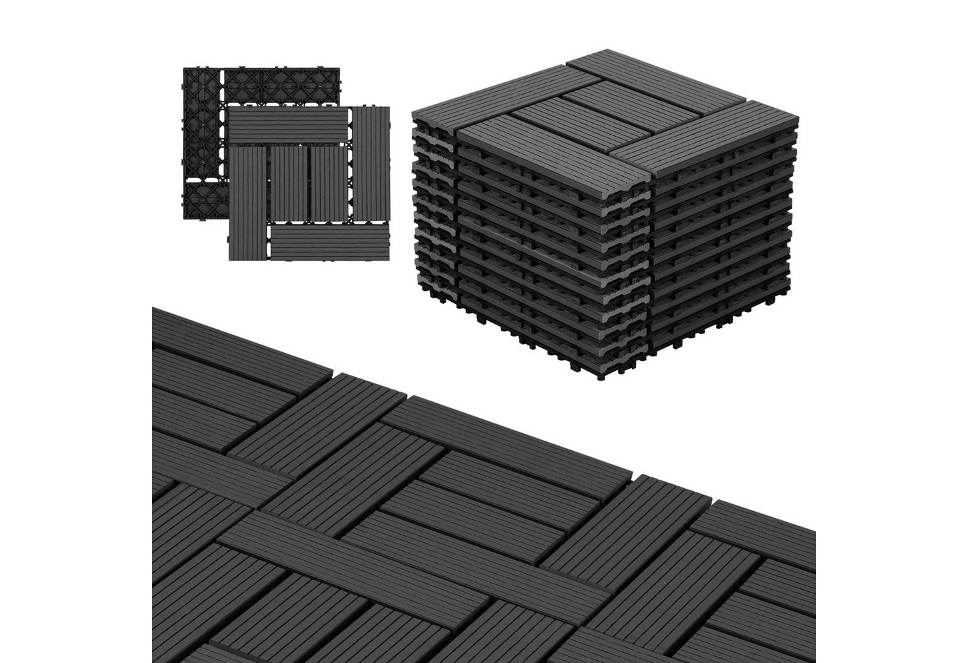 Clanmacy Holzfliesen Terrassenplatte Balkonfliesen mit Drainage und Klicksystem für Garten, 22 St., Größe: 30x30cm (LxB), Farbe: Anthrazit/Braun von Clanmacy