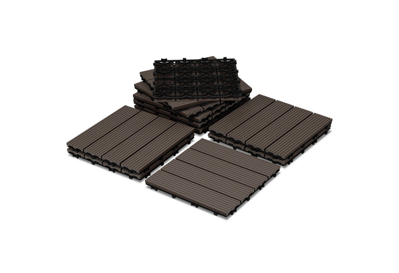 Clanmacy Holzfliesen WPC Klickfliesen 30x30 cm Dunkelbraun Holzoptik Klicksystem 44x, 44 St. von Clanmacy