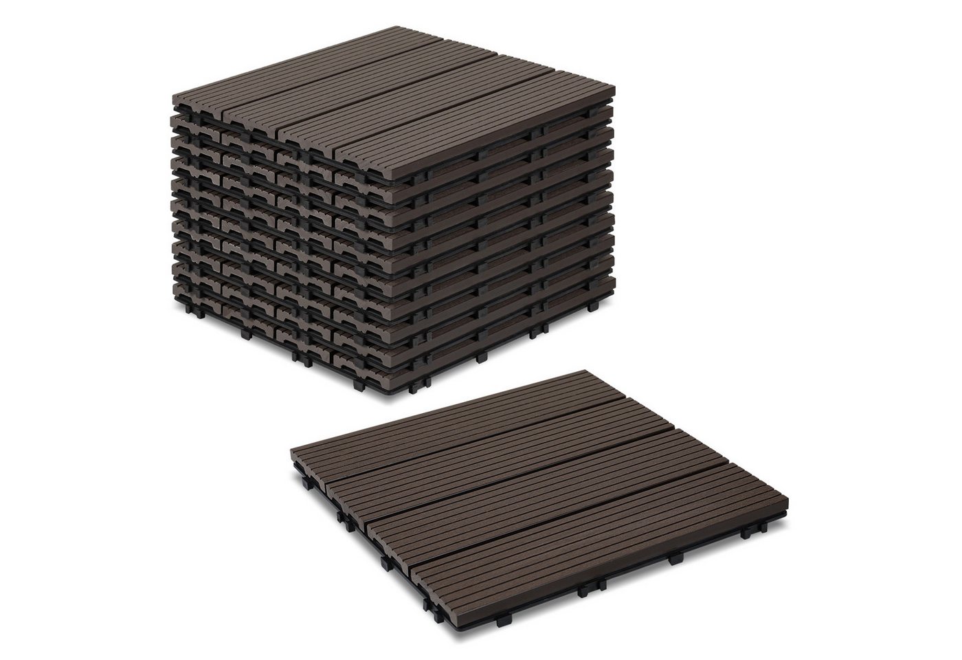 Clanmacy Holzfliesen WPC Klickfliesen 30x30 cm Dunkelbraun Holzoptik Klicksystem 55x, 55 St. von Clanmacy