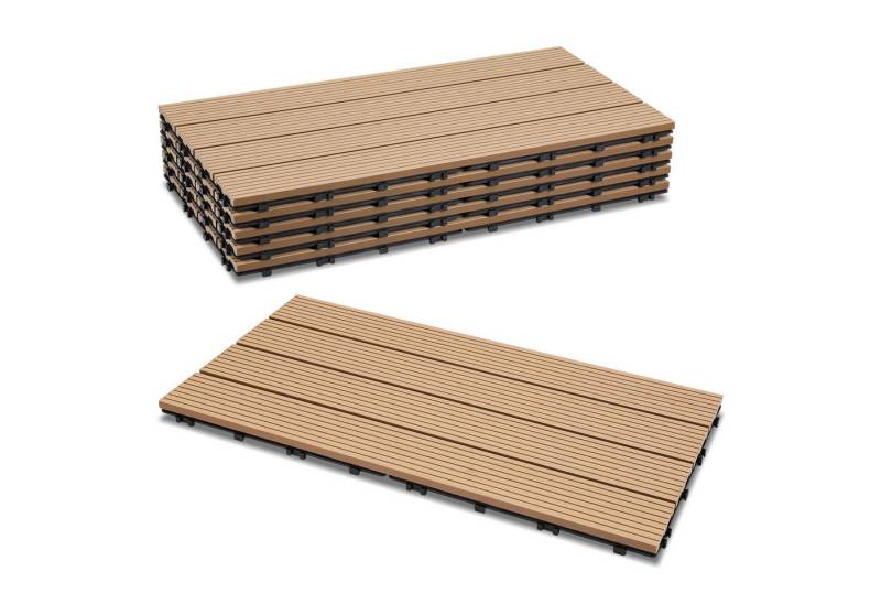 Clanmacy Holzfliesen WPC Klickfliesen 30x60cm Teak Holzoptik Terrassenfliesen 30 Stk., 30 St. von Clanmacy