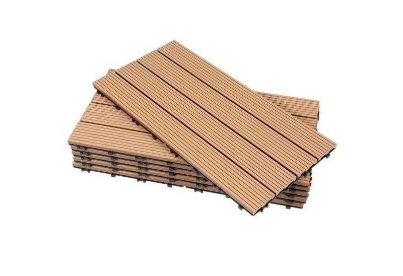 Clanmacy Holzfliesen WPC Klickfliesen 30x60cm Teak Holzoptik Terrassenfliesen 6 Stk., 6 St. von Clanmacy