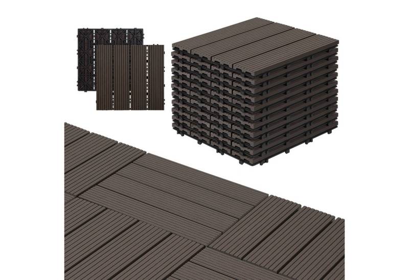 Clanmacy Holzfliesen WPC-Terrassenfliesen Klickfliesen 11x mit Drainagensystem, Größe: 30x30cm (LxB), Farbe: Dunkelbraun/Teak von Clanmacy