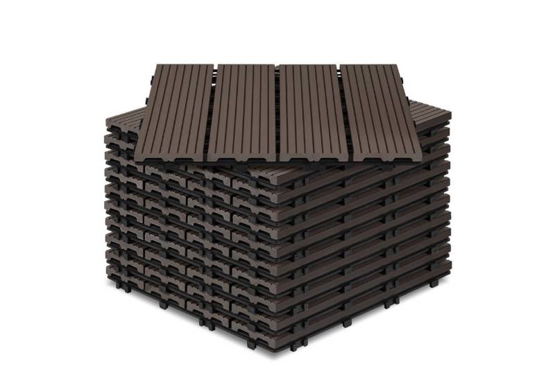 Clanmacy Holzfliesen WPC Terrassenplatte für Garten Balkon, mit Drainage und Klicksystem, 22 St., Größe: 30x30cm (LxB), Farbe: Dunkelbraun/Teak von Clanmacy