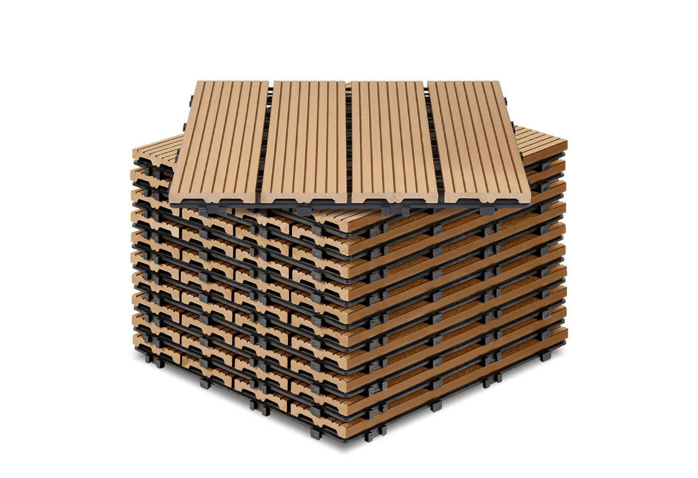 Clanmacy Holzfliesen WPC Terrassenplatte für Garten Balkon, mit Drainage und Klicksystem, 33 St., Größe: 30x30cm (LxB), Farbe: Dunkelbraun/Teak von Clanmacy