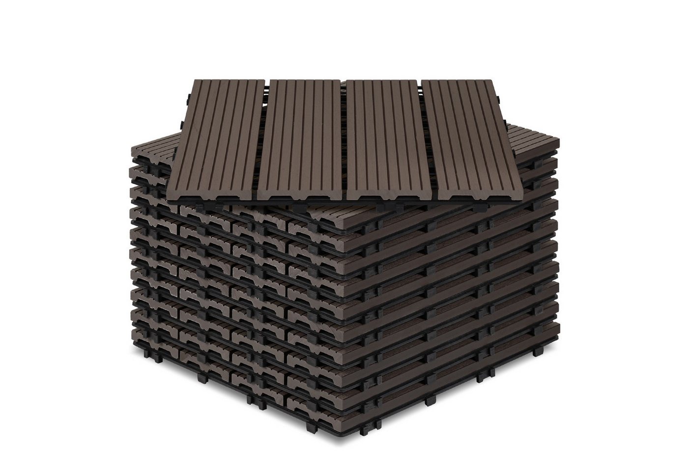 Clanmacy Holzfliesen WPC Terrassenplatte für Garten Balkon, mit Drainage und Klicksystem, 55 St., Größe: 30x30cm (LxB), Farbe: Dunkelbraun/Teak von Clanmacy