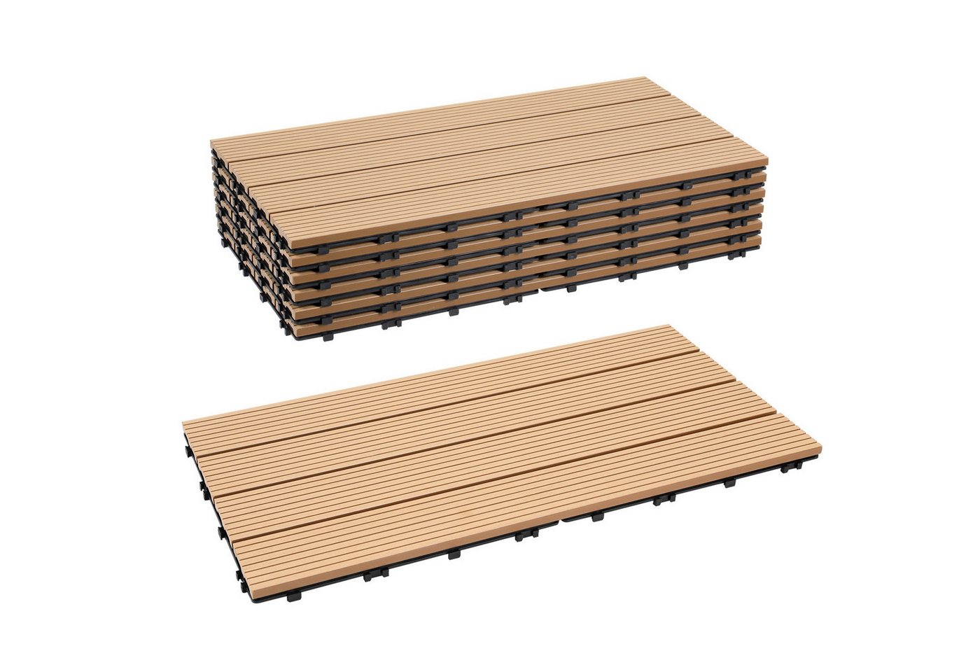 Clanmacy Holzfliesen WPC Terrassenplatte mit Drainage und Klicksystem für Garten Balkon, 24 St., Größe: 60x30cm (LxB), Farbe: Dunkelbraun/Teak von Clanmacy