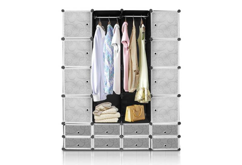 Clanmacy Kleiderschrank Kleiderschrank DIY Regalsystem Steckregal 16 Würfel Schwarz und weiß von Clanmacy