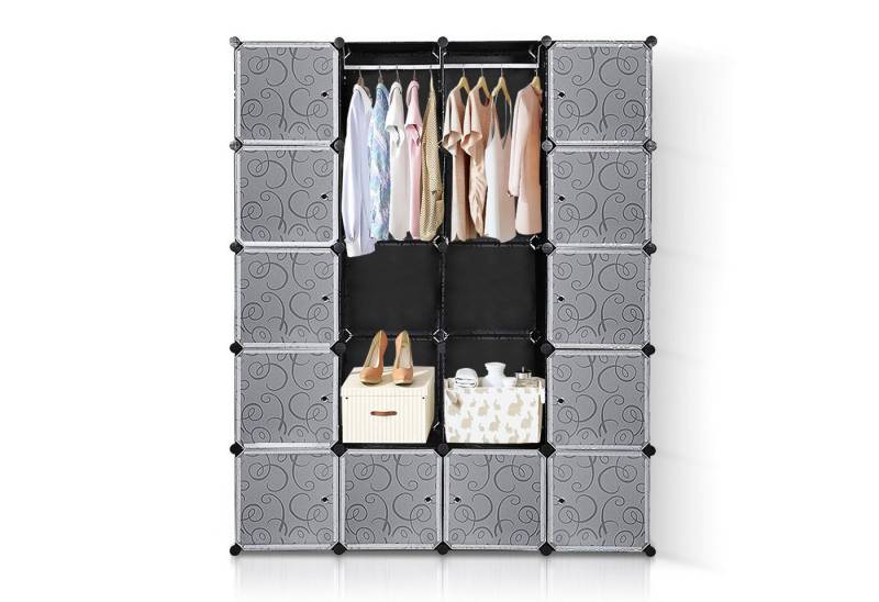 Clanmacy Kleiderschrank Kleiderschrank DIY Regalsystem Steckregal 20 Würfel Schwarz und weiß von Clanmacy