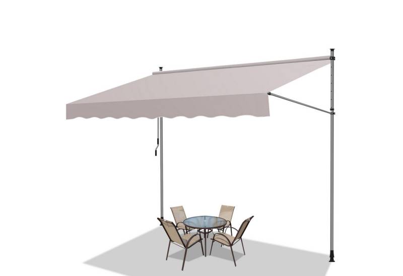 Clanmacy Klemmmarkise Klemmmarkise Balkonmarkise 150cm mit Handkurbel ohne Bohren Beige von Clanmacy