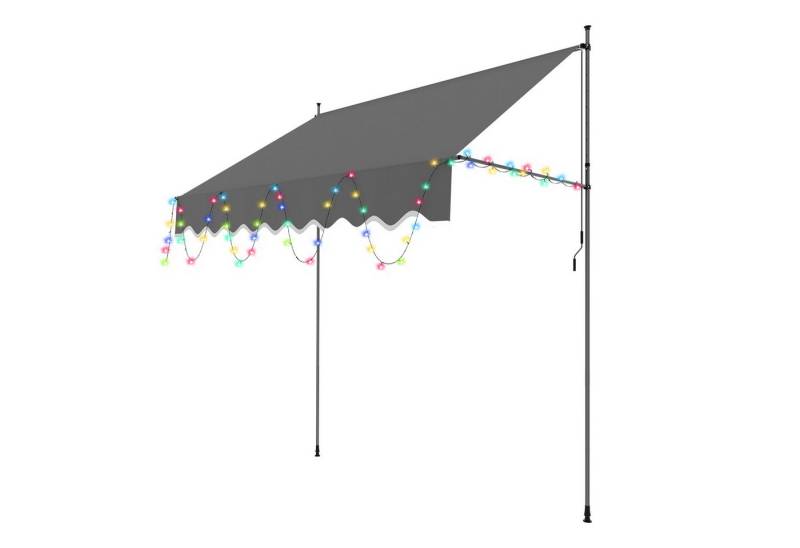 Clanmacy Klemmmarkise Klemmmarkise mit LED 200cm Balkonmarkise Markise Terrasse Balkon Grau von Clanmacy