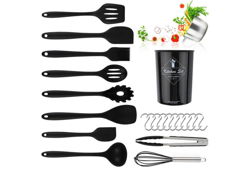 Clanmacy Kochbesteck-Set 12 tlg Küchenhelfer Set, Küchenzubehör Kochgeschirr Set aus silikon (Set, 12-tlg), Mit Haken von Clanmacy