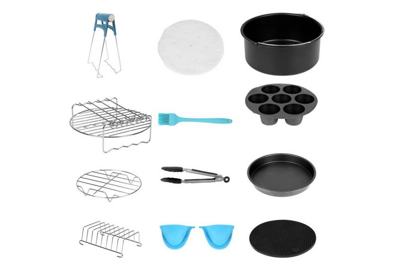 Clanmacy Küchenmaschinen Zubehör-Set 12 Stück Heißluftfritteuse Zubehör Set mit Grillrost Spieße 7 Zoll von Clanmacy