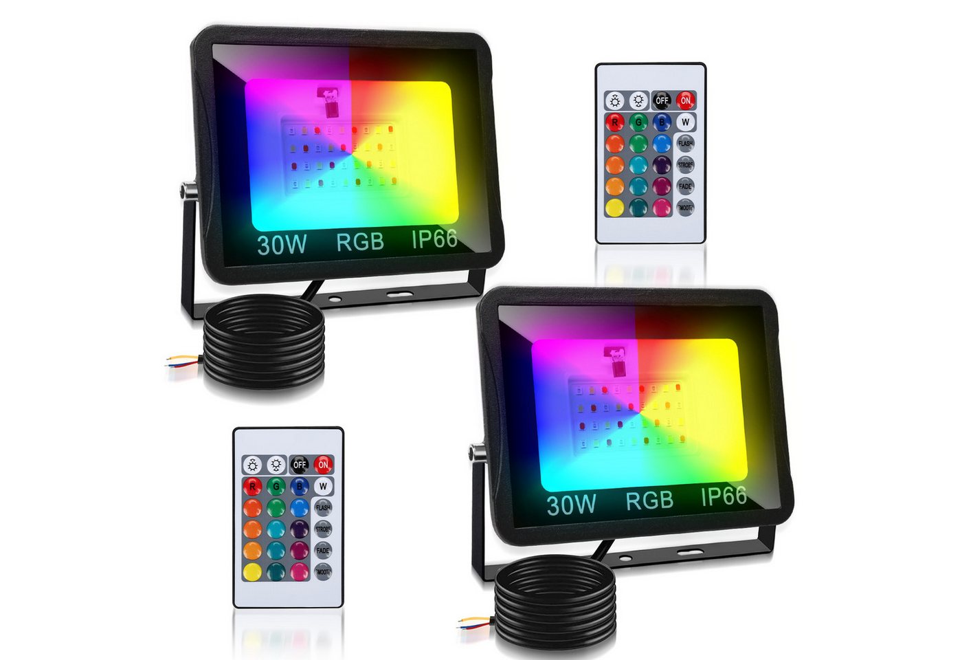 Clanmacy LED Flutlichtstrahler RGB LED Fluter Außen Strahler Flutlicht IP66 Gartenlampe 2 x 30W, Außenstrahler Clanmacy LED Flutlichtstrahler RGB LED Fluter Außen Strahler Flutlicht IP66 Gartenlampe 2 x 30W, Außenstrahler von Clanmacy