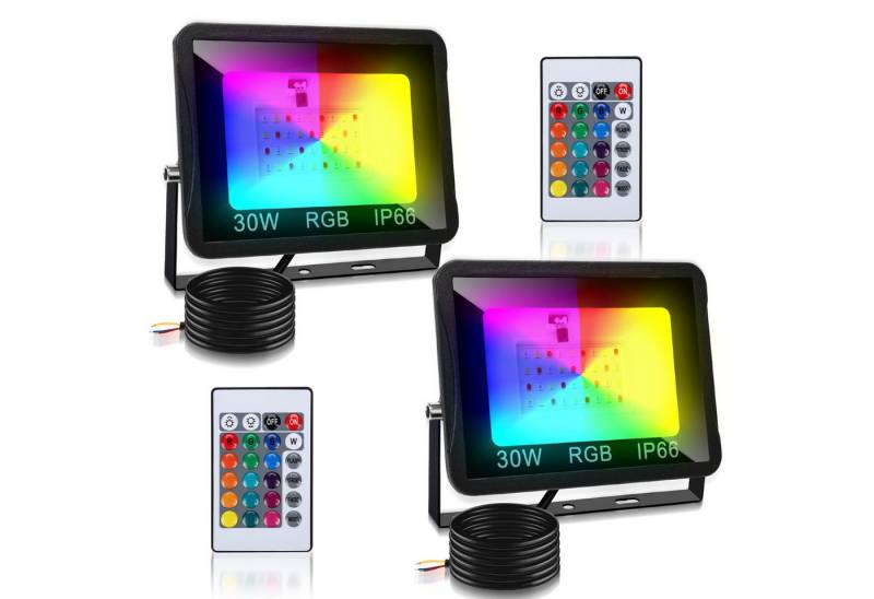 Clanmacy LED Flutlichtstrahler RGB LED Fluter Außen Strahler Flutlicht IP66 Gartenlampe 2 x 30W, Außenstrahler von Clanmacy