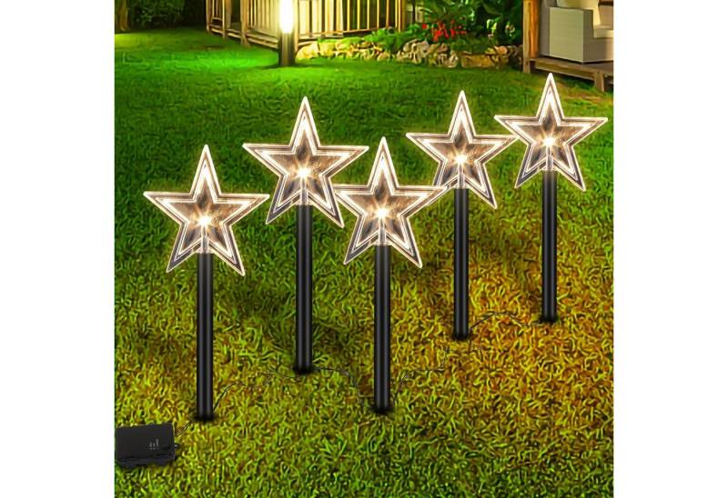 Clanmacy LED Gartenleuchte 5Pcs Weihnachtslichter Außen Lichterkette Sterne Weihnachtsstern von Clanmacy