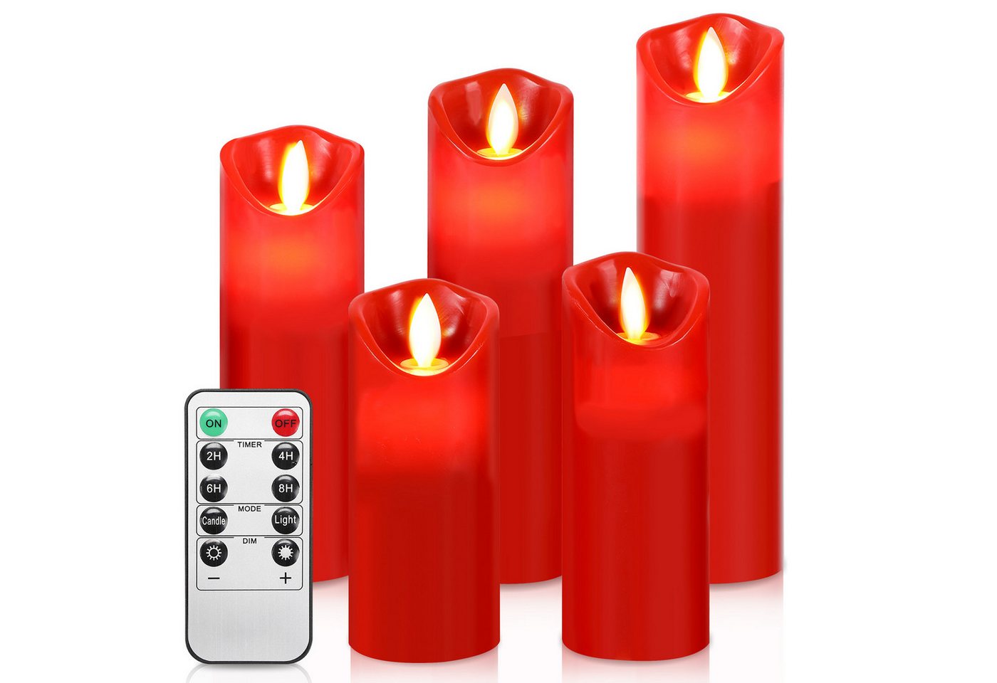 Clanmacy LED-Kerze 5X LED Kerzen Timer Echtwachs flackernde Flamme mit Fernbedienung (5-tlg., mit Fernbedienung Timer), Φ 5,3cm x H. 13 / 14 / 16 / 18 / 20 cm von Clanmacy